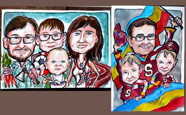 Rodinná karikatura – rodina sportovců a fanoušků Sparty