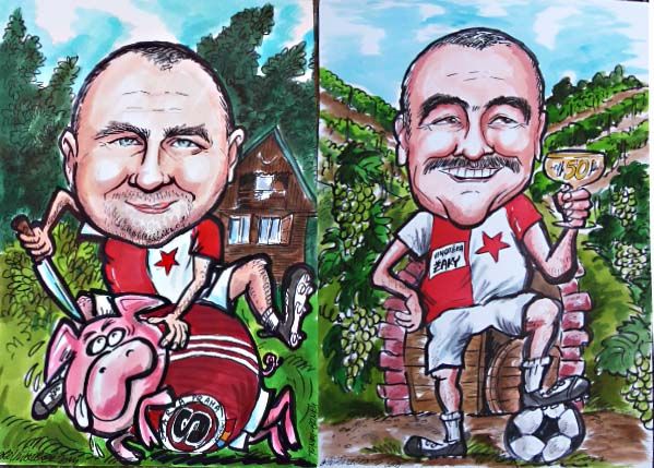 Karikatura slavisty řezníka a vinařského slavisty