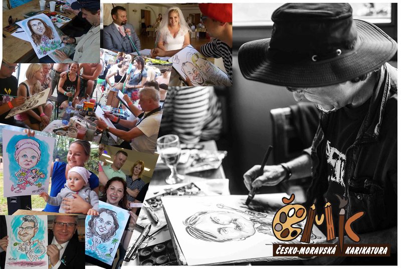 Karikaturista při práci na akci – kreslířská show s živým malováním karikatur