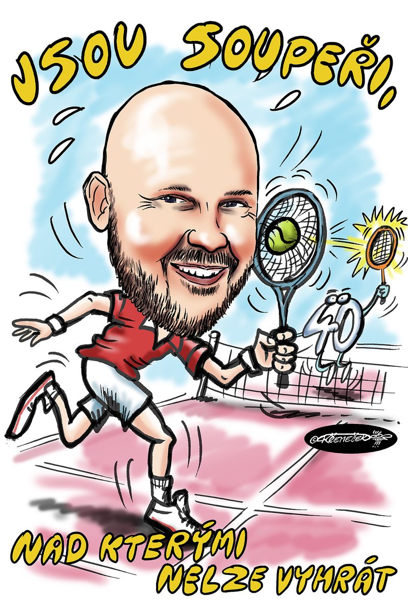 Portrétní karikatura – ručně kreslený obraz tenisty podle fotografie